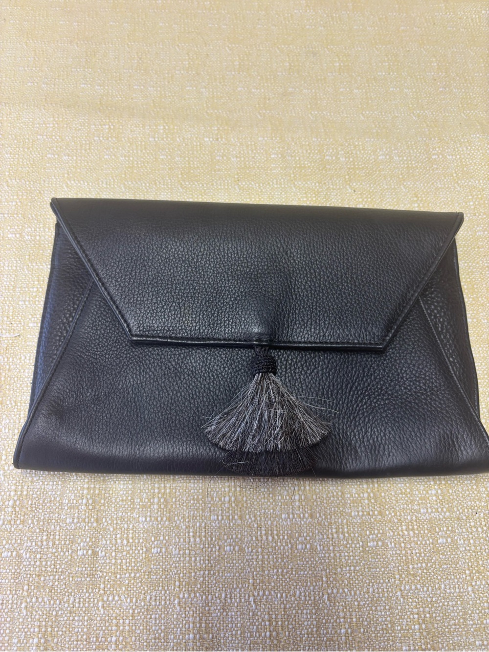 Olivers Black Leather Envelope Clutch with Tassel Accent